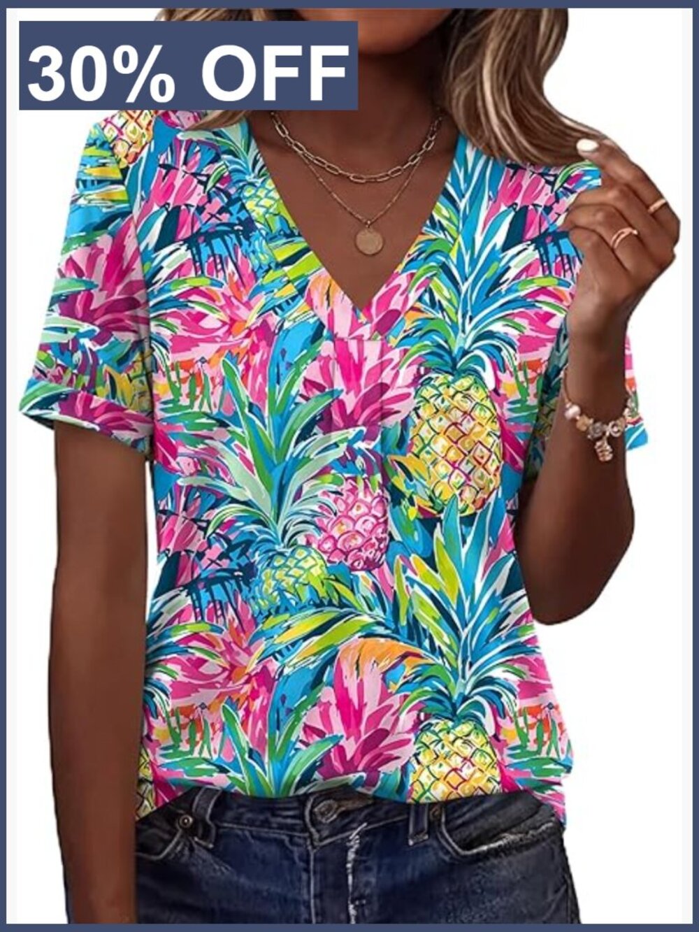 V Neck Short Sleeve Tunic T Shirt Blouse Business Casual